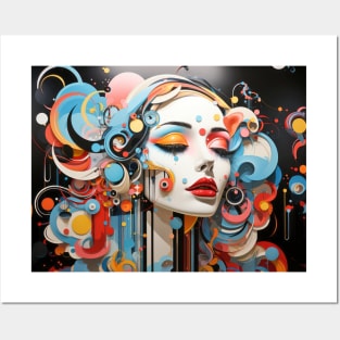 Beauty Woman Retro Abstract Colorful Painting Posters and Art